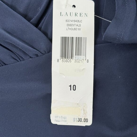 Lauren Ralph Lauren Faux Wrap Ruched Dress Size 10 Navy 3/4 Sleeve Bodycon NWT - Picture 7 of 12